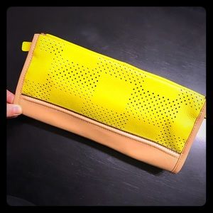 Isaac Mizrahi leather color block clutch bag